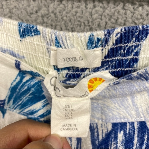 C&C California 100% Linen Tropical Wide Leg Pants Womens Size Large Crop - Picture 6 of 7